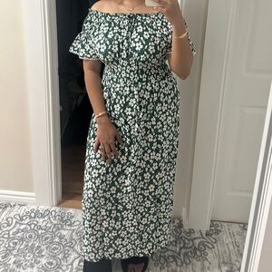 Floral Off-Shoulder Green Dress